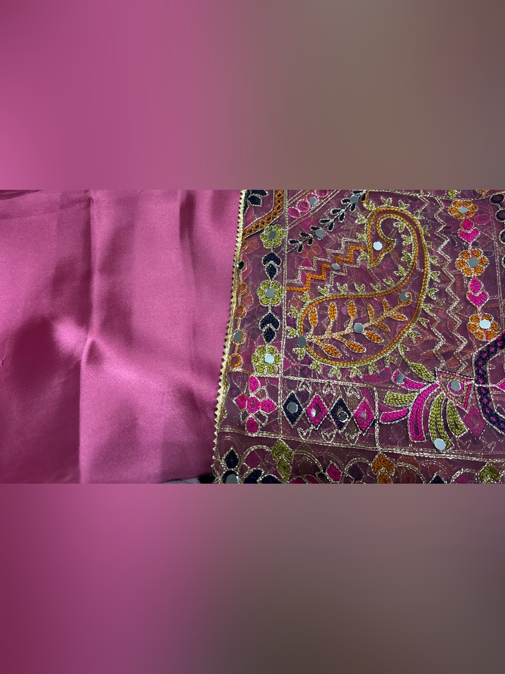 Unstitched mirror work Pakistani dress Silk fabric